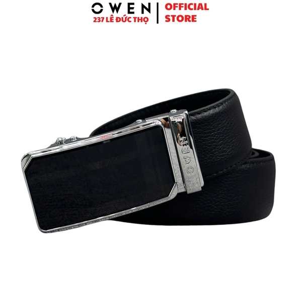 Thắt Lưng Nam Owen BELT256262 dây da này đen sần Mặt Khóa Trượt Tự Động Chất liệu da bò thật