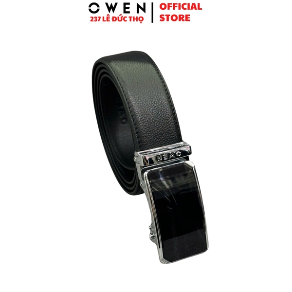 Thắt Lưng Nam Owen BELT256262 dây da này đen sần Mặt Khóa Trượt Tự Động Chất liệu da bò thật