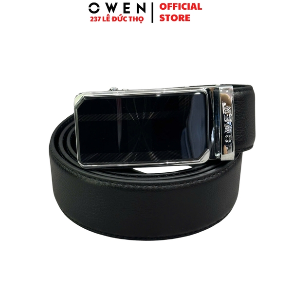 Thắt Lưng Nam Owen BELT256262 dây da này đen sần Mặt Khóa Trượt Tự Động Chất liệu da bò thật
