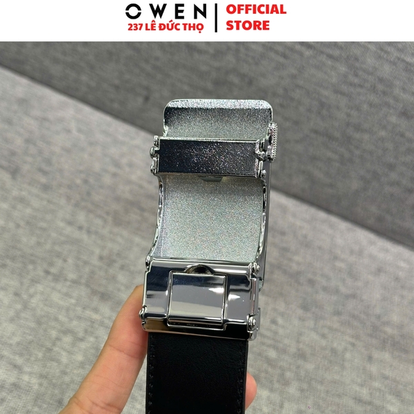 Thắt Lưng Nam Owen BELT256262 dây da này đen sần Mặt Khóa Trượt Tự Động Chất liệu da bò thật
