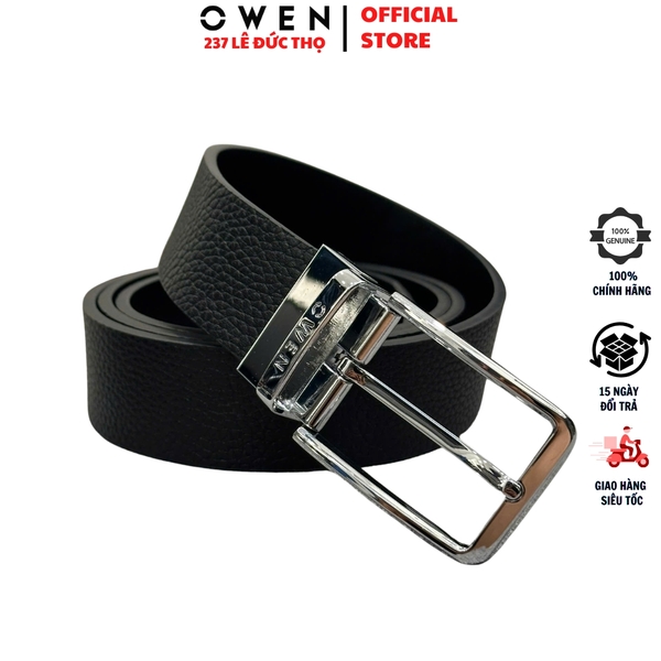 Thắt Lưng Nam Owen BELT261065 dây da màu đen Mặt Khóa Kim chất liệu da bò thật