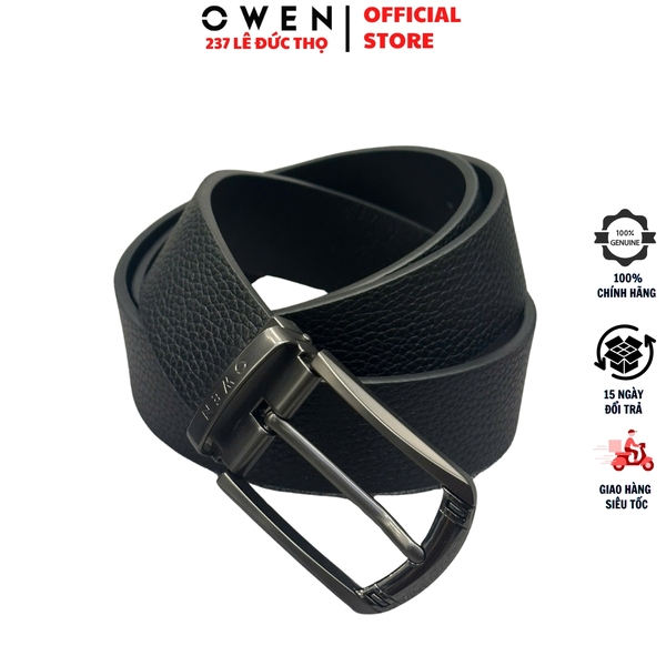 Thắt Lưng Nam Owen BELT261066 dây da màu đen Mặt Khóa Kim chất liệu da bò thật
