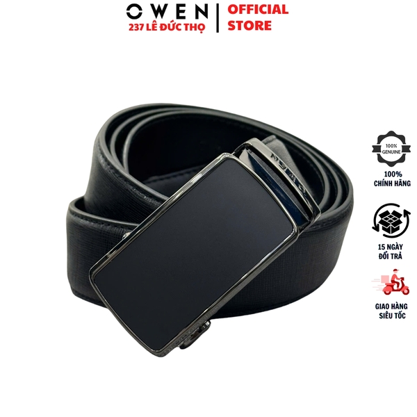 Thắt Lưng Nam Owen BELT261069 day da màu đen Mặt Khóa Trượt Tự Động chất liệu da bò thật