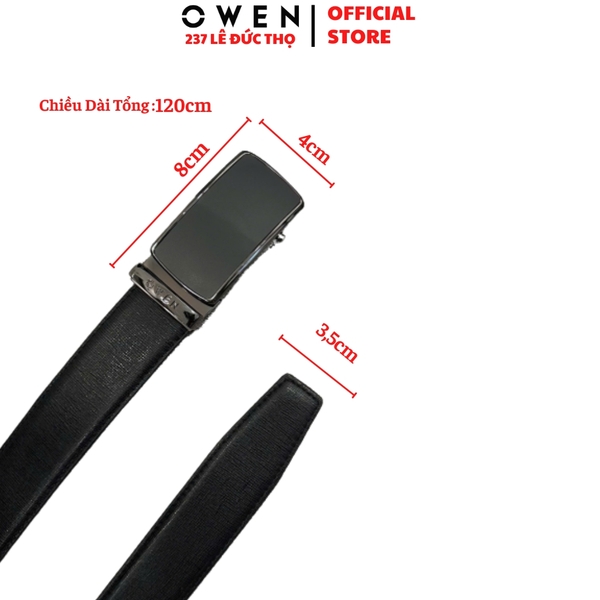 Thắt Lưng Nam Owen BELT261069 day da màu đen Mặt Khóa Trượt Tự Động chất liệu da bò thật