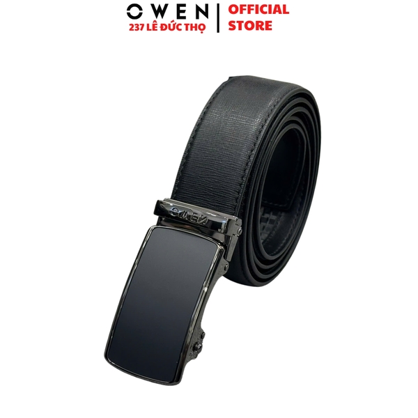 Thắt Lưng Nam Owen BELT261069 day da màu đen Mặt Khóa Trượt Tự Động chất liệu da bò thật