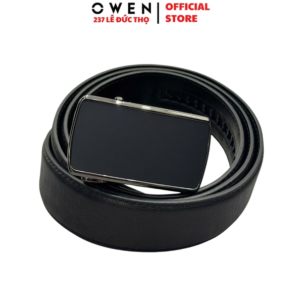 Thắt Lưng Nam Owen BELT261069 day da màu đen Mặt Khóa Trượt Tự Động chất liệu da bò thật