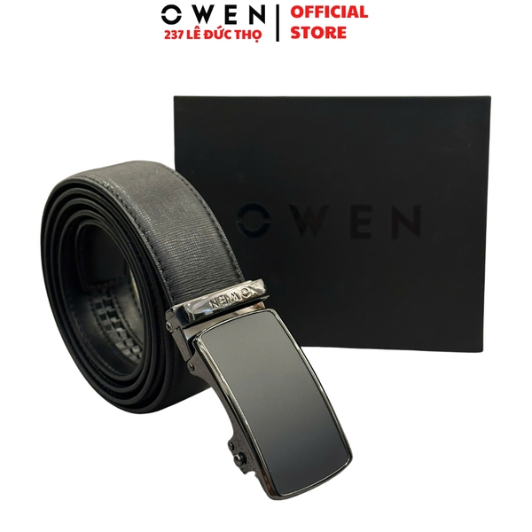 Thắt Lưng Nam Owen BELT261069 day da màu đen Mặt Khóa Trượt Tự Động chất liệu da bò thật