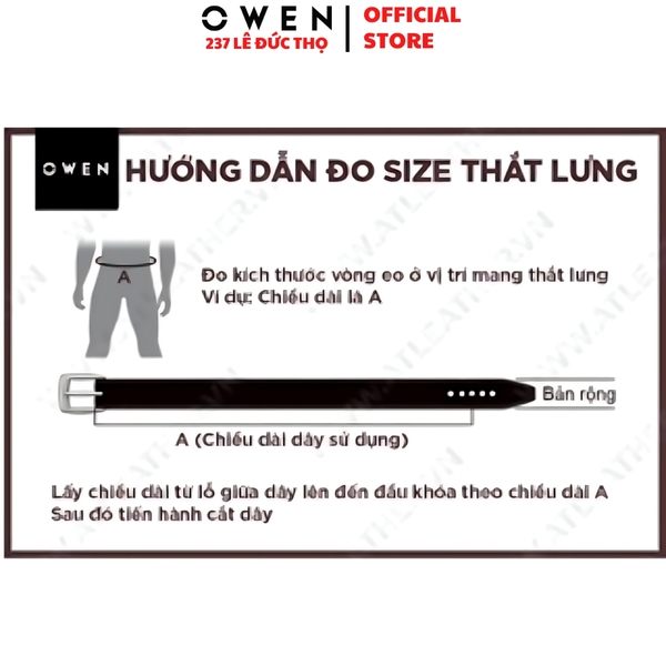 Thắt Lưng Nam Owen BELT261069 day da màu đen Mặt Khóa Trượt Tự Động chất liệu da bò thật