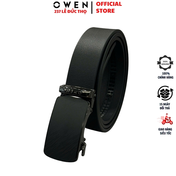 Thắt Lưng Nam Owen BELT261070 day da màu đen Mặt Khóa Trượt Tự Động chất liệu da bò thật