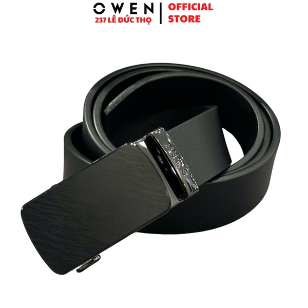 Thắt Lưng Nam Owen BELT261070 day da màu đen Mặt Khóa Trượt Tự Động chất liệu da bò thật