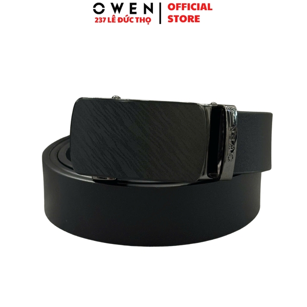 Thắt Lưng Nam Owen BELT261070 day da màu đen Mặt Khóa Trượt Tự Động chất liệu da bò thật