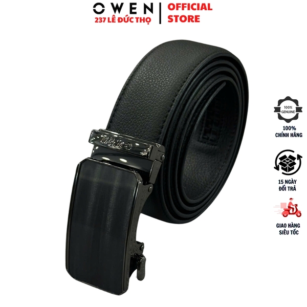 Thắt Lưng Nam Owen BELT261071 day da màu đen Mặt Khóa Trượt Tự Động chất liệu da bò thật