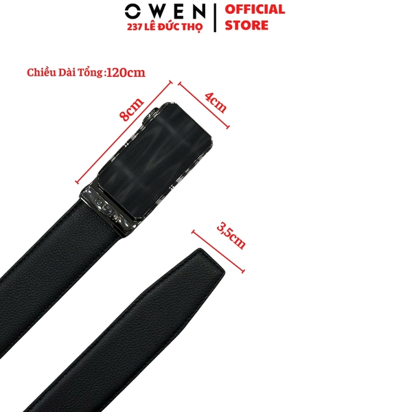 Thắt Lưng Nam Owen BELT261071 day da màu đen Mặt Khóa Trượt Tự Động chất liệu da bò thật