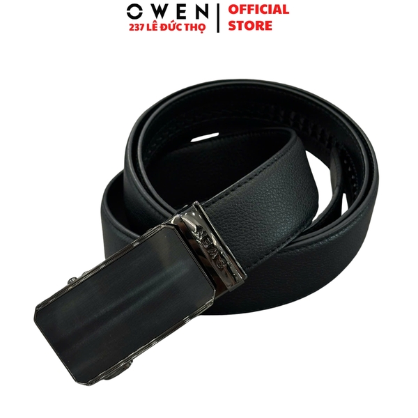 Thắt Lưng Nam Owen BELT261071 day da màu đen Mặt Khóa Trượt Tự Động chất liệu da bò thật