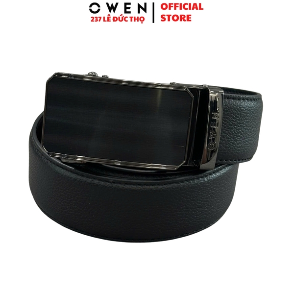 Thắt Lưng Nam Owen BELT261071 day da màu đen Mặt Khóa Trượt Tự Động chất liệu da bò thật
