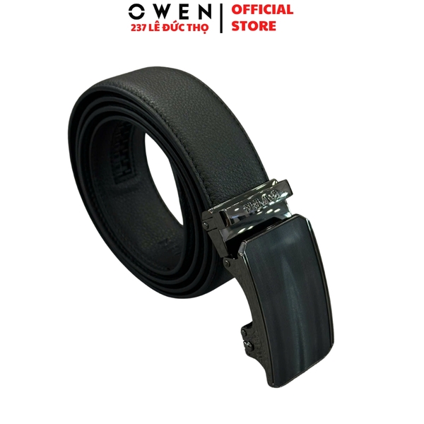 Thắt Lưng Nam Owen BELT261071 day da màu đen Mặt Khóa Trượt Tự Động chất liệu da bò thật