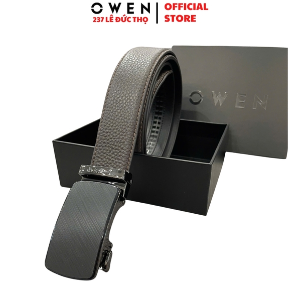 Thắt Lưng Nam Owen BELT261077 day da màu nâu Mặt Khóa Trượt Tự Động chất liệu da bò thật