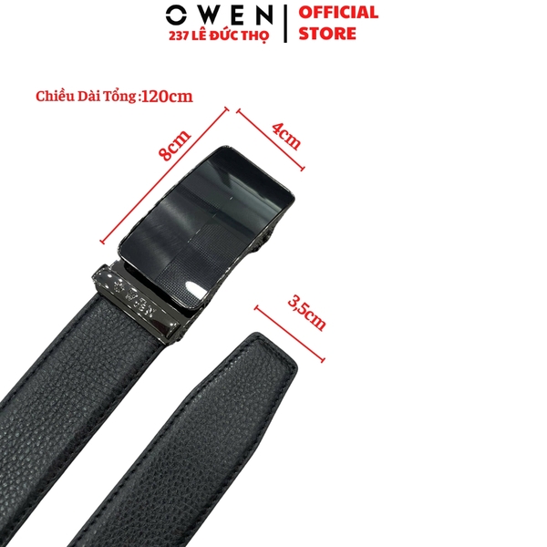Thắt Lưng Nam Owen BELT261078 day da màu đen Mặt Khóa Trượt Tự Động chất liệu da bò thật