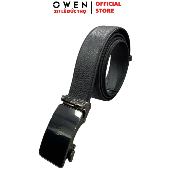 Thắt Lưng Nam Owen BELT261078 day da màu đen Mặt Khóa Trượt Tự Động chất liệu da bò thật