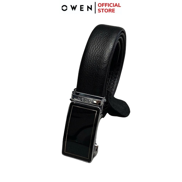 Thắt Lưng Nam Owen BELT231518.3 Dây da màu đen Mặt Khóa Trượt Tự Động Chất liệu da bò thật trơn, sần hoặc sần khâu viền