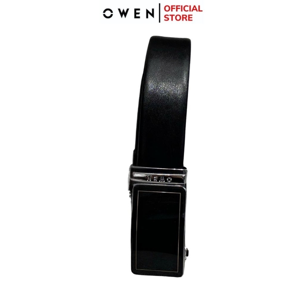 Thắt Lưng Nam Owen BELT231518.3 Dây da màu đen Mặt Khóa Trượt Tự Động Chất liệu da bò thật trơn, sần hoặc sần khâu viền