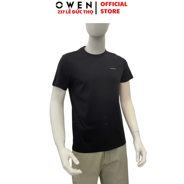 Áo thun nam Tay Ngắn Không Cổ Owen TSN260130 màu đen dáng suông relax fit cổ tròn chất liệu cotton