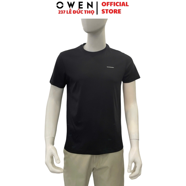 Áo thun nam Tay Ngắn Không Cổ Owen TSN260130 màu đen dáng suông relax fit cổ tròn chất liệu cotton