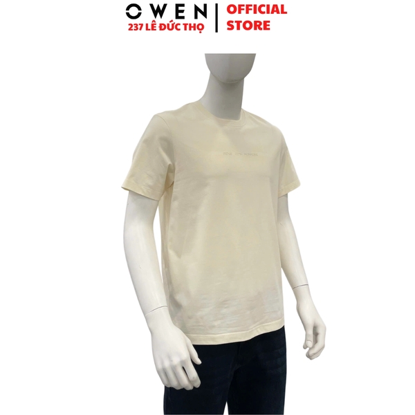Áo thun nam Tay Ngắn Không Cổ Owen TSN260136 màu be dáng suông relax fit cổ tròn chất liệu cotton