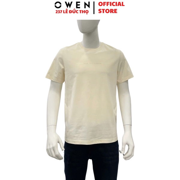 Áo thun nam Tay Ngắn Không Cổ Owen TSN260136 màu be dáng suông relax fit cổ tròn chất liệu cotton