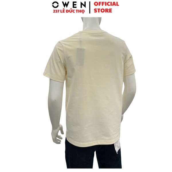 Áo thun nam Tay Ngắn Không Cổ Owen TSN260136 màu be dáng suông relax fit cổ tròn chất liệu cotton
