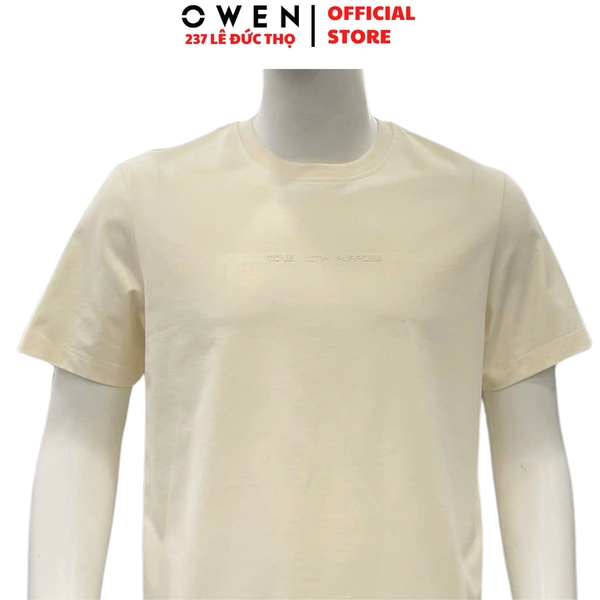 Áo thun nam Tay Ngắn Không Cổ Owen TSN260136 màu be dáng suông relax fit cổ tròn chất liệu cotton