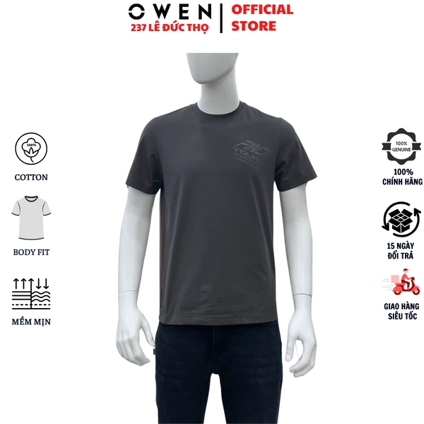 Áo thun nam Tay Ngắn Không Cổ Owen TSN260137 màu xám dáng suông relax fit cổ tròn chất liệu cotton