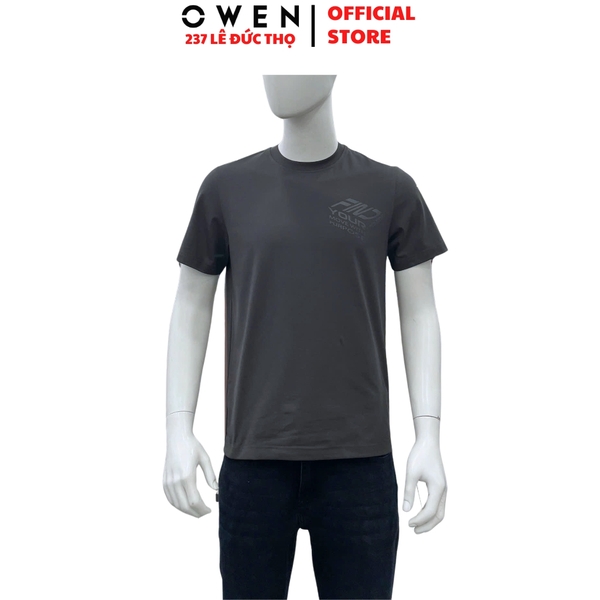 Áo thun nam Tay Ngắn Không Cổ Owen TSN260137 màu xám dáng suông relax fit cổ tròn chất liệu cotton