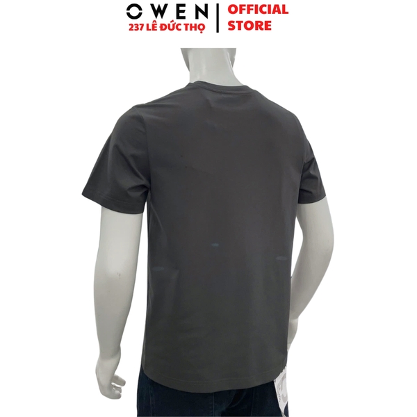 Áo thun nam Tay Ngắn Không Cổ Owen TSN260137 màu xám dáng suông relax fit cổ tròn chất liệu cotton