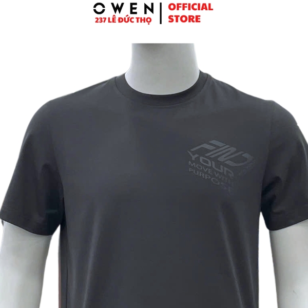 Áo thun nam Tay Ngắn Không Cổ Owen TSN260137 màu xám dáng suông relax fit cổ tròn chất liệu cotton