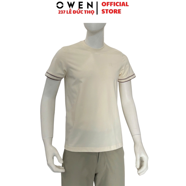 Áo thun nam Tay Ngắn Không Cổ Owen TSN260138 màu be dáng suông regular fit cổ tròn chất liêệu cotton polyester