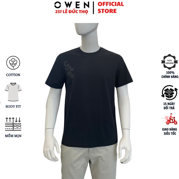 Áo thun nam Tay Ngắn Không Cổ Owen TSN260140 màu đen dáng relaxfit chất liệu cotton polyester spandex