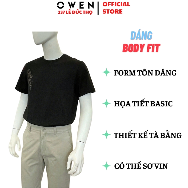 Áo thun nam Tay Ngắn Không Cổ Owen TSN260140 màu đen dáng relaxfit chất liệu cotton polyester spandex