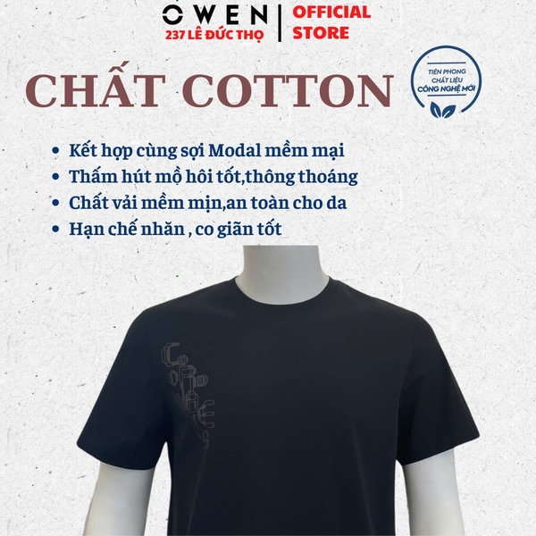 Áo thun nam Tay Ngắn Không Cổ Owen TSN260140 màu đen dáng relaxfit chất liệu cotton polyester spandex