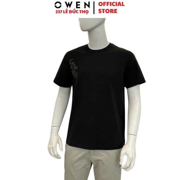 Áo thun nam Tay Ngắn Không Cổ Owen TSN260140 màu đen dáng relaxfit chất liệu cotton polyester spandex