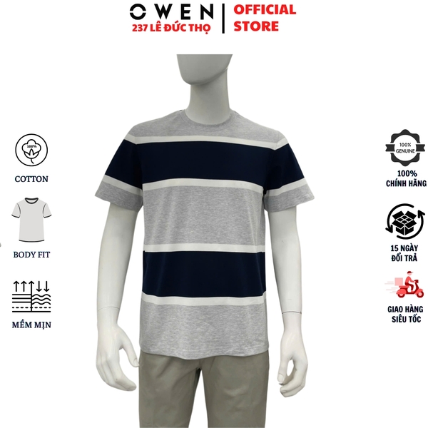 Áo thun nam Tay Ngắn Không Cổ Owen TSN260142 màu xanh tím than dáng suông regular fit cổ tròn chất liệu cotton spandex
