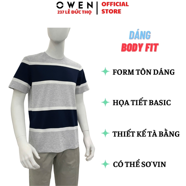 Áo thun nam Tay Ngắn Không Cổ Owen TSN260142 màu xanh tím than dáng suông regular fit cổ tròn chất liệu cotton spandex