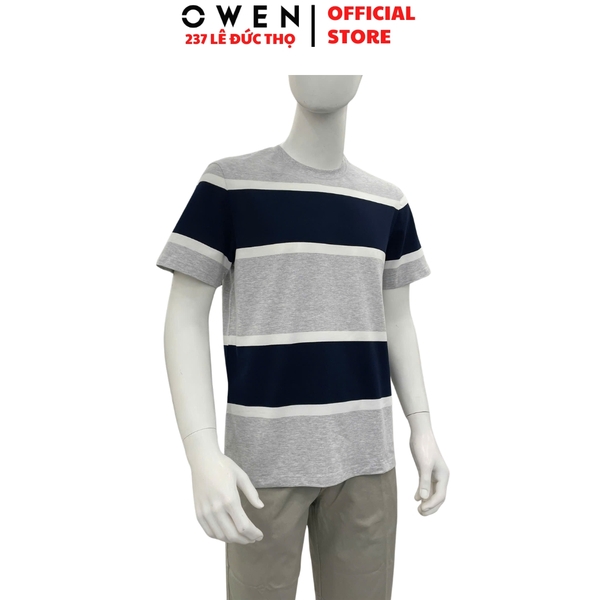 Áo thun nam Tay Ngắn Không Cổ Owen TSN260142 màu xanh tím than dáng suông regular fit cổ tròn chất liệu cotton spandex