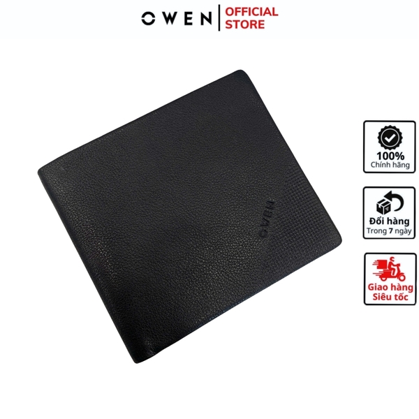 Ví Nam Owen Ví Da Bóp Nam VD251202 màu đen da sần kiểu dáng ví ngang chất liệu da bò thật