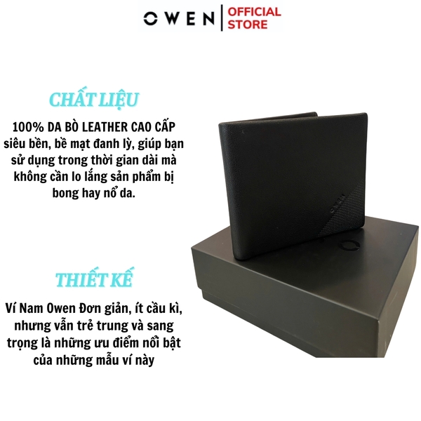 Ví Nam Owen Ví Da Bóp Nam VD251202 màu đen da sần kiểu dáng ví ngang chất liệu da bò thật