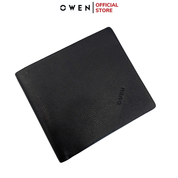 Ví Nam Owen Ví Da Bóp Nam VD251202 màu đen da sần kiểu dáng ví ngang chất liệu da bò thật