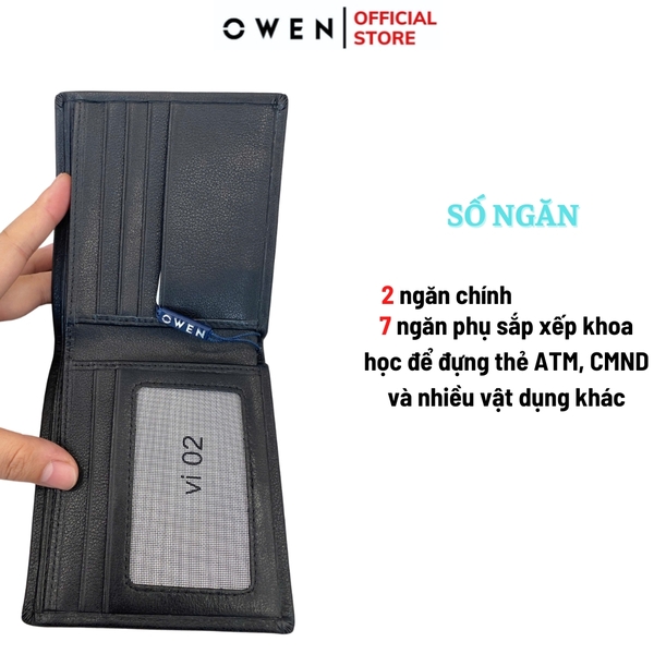 Ví Nam Owen Ví Da Bóp Nam VD251202 màu đen da sần kiểu dáng ví ngang chất liệu da bò thật