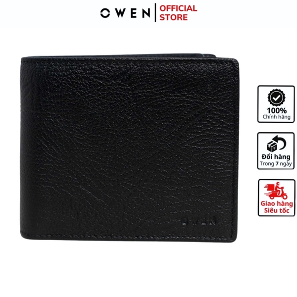 Ví Nam Owen Ví Da Bóp Nam VD251203 màu đen da sần kiểu dáng ví ngang chất liệu da bò thật