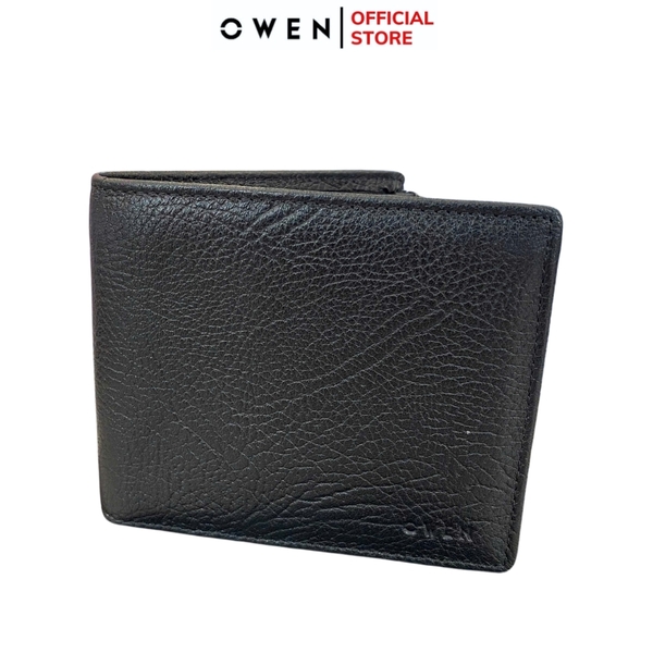Ví Nam Owen Ví Da Bóp Nam VD251203 màu đen da sần kiểu dáng ví ngang chất liệu da bò thật