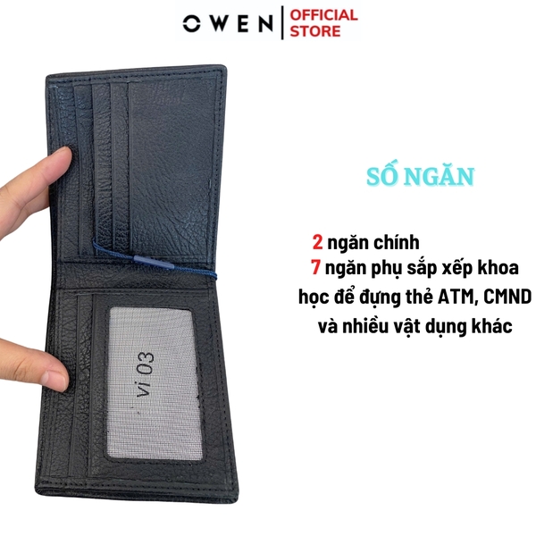 Ví Nam Owen Ví Da Bóp Nam VD251203 màu đen da sần kiểu dáng ví ngang chất liệu da bò thật